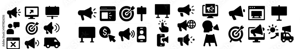 Aufkleber collection of web icons featuring various multimedia and advertising symbols for digital marketing u