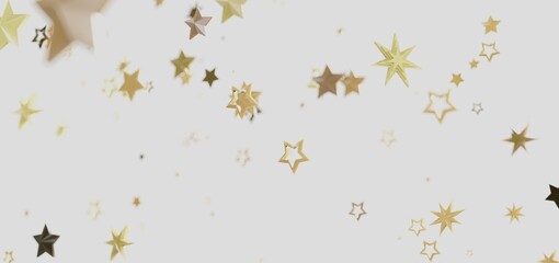 Beautiful background image of gold stars falling on a white background. Perfect for celebration, holiday, or festive designs.