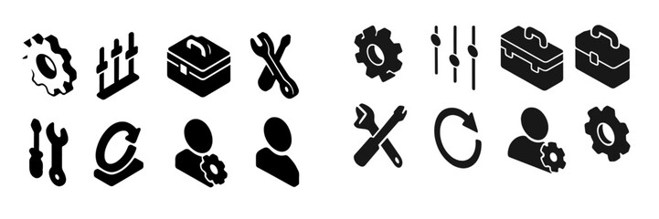 Obraz premium Collection of web icons featuring tools, settings, and user representations for digital design projects