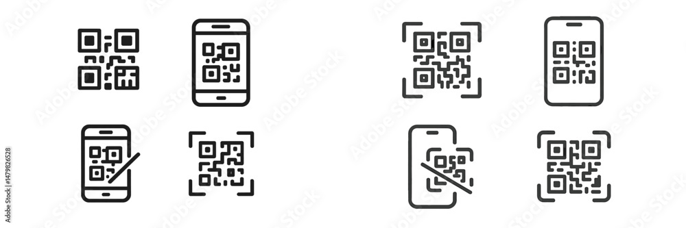 Aufkleber collection of web icons featuring qr code designs and mobile device representations for digital enga