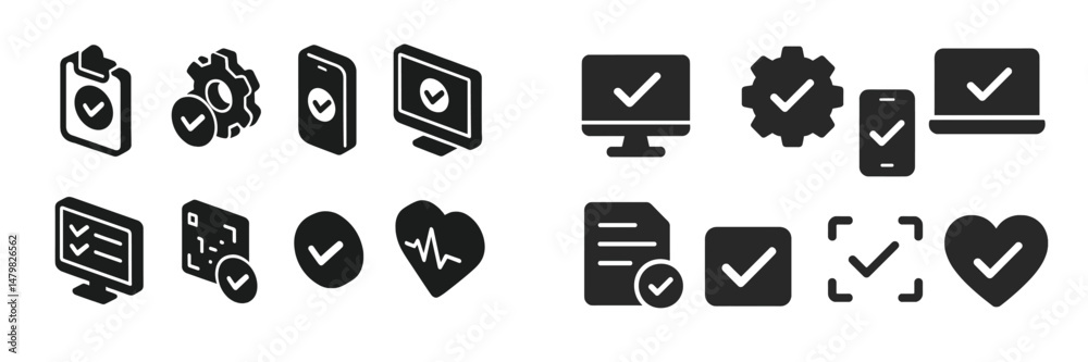 Leinwandbilder collection of web icons featuring checkmarks representing tasks, features, and progress in digital a