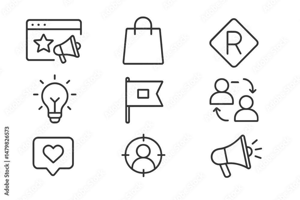 Leinwandbilder Collection of minimalist web icons representing various online activities and communications for digital design projects