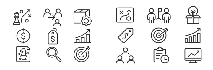 Modern web icons representing various business and strategy concepts for digital use and design enhancement