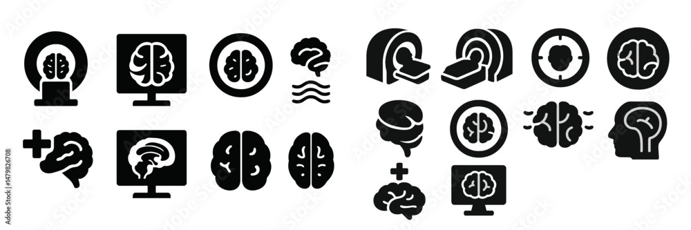 Aufkleber Set of web icons representing brain-related concepts and mental health symbols for digital interfaces and applications