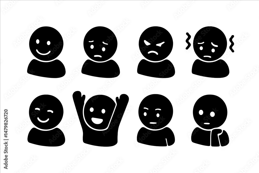 Aufkleber collection of diverse web icons representing different human emotions and expressions for digital ap