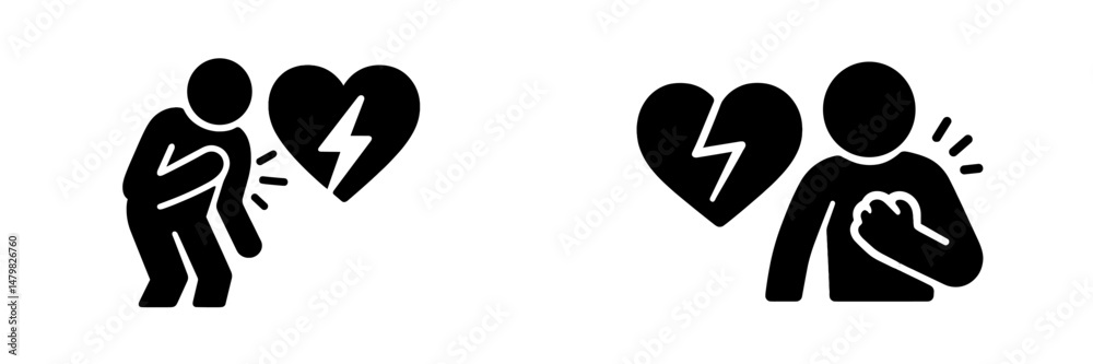 Poster web icons depicting emotional distress and heartache in simple minimalist style