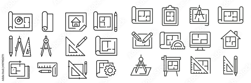 Leinwandbilder Collection of web icons representing architectural design and drafting tools for creative projects and digital applications