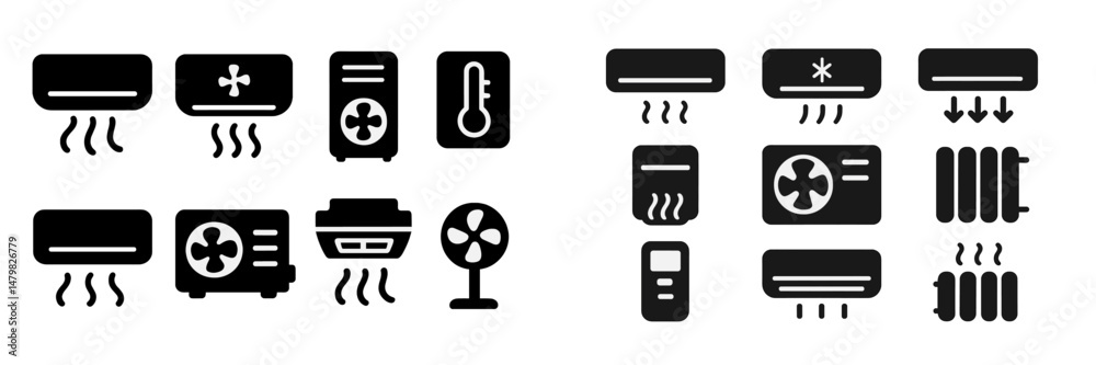 Aufkleber collection of web icons representing various cooling and heating appliances and functions