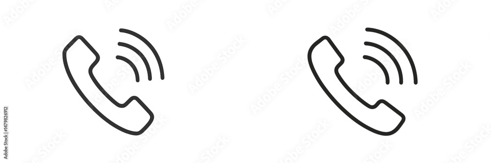 Poster set of minimalistic web icons representing phone call notifications for digital applications