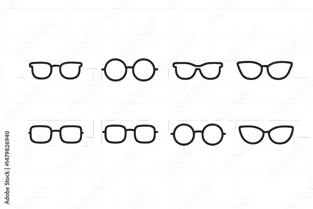 Leinwandbilder collection of minimalist web icons showcasing various styles of eyeglass frames for digital design