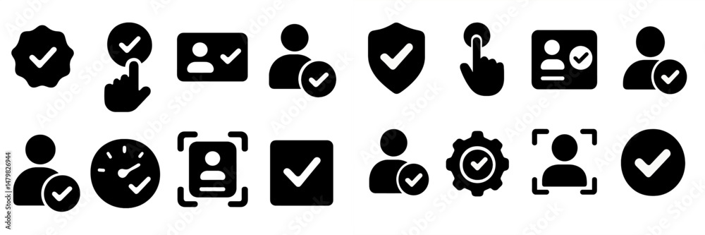 Poster collection of web icons showcasing user verification, authentication, and profile management in a mo