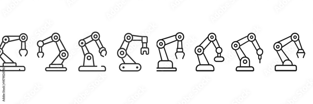 Wall mural set of industrial robotic arm web icons for technology and automation applications