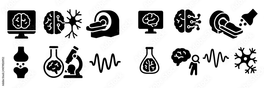 Aufkleber set of web icons representing neuroscience concepts including brain activity, research tools, and ne