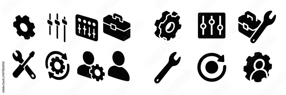 Aufkleber Collection of web icons featuring tools, settings, and user interactions for design and development purposes