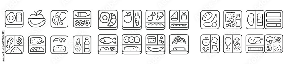 Poster Collection of web icons representing various food items and culinary elements for digital applications