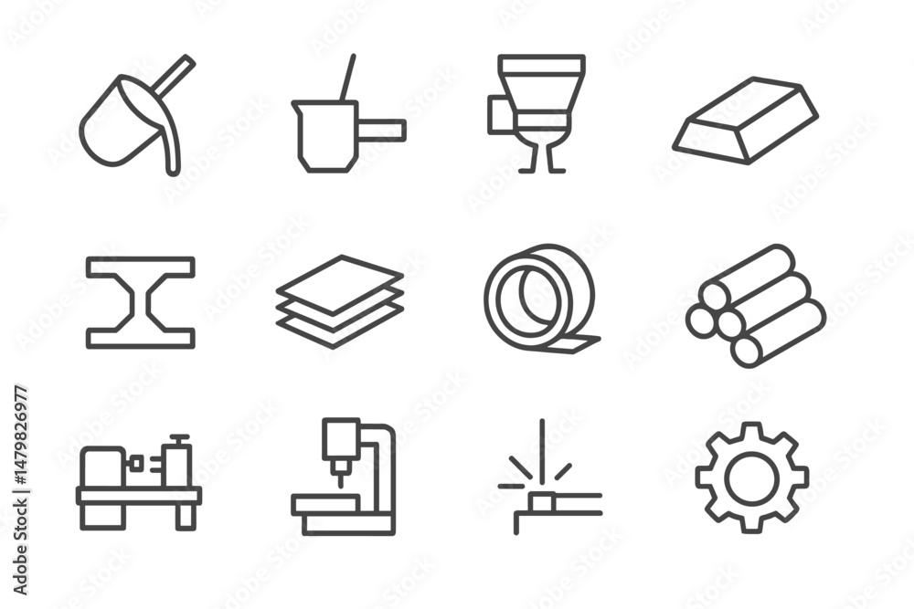 Leinwandbilder set of minimalistic web icons representing tools and materials for industrial and manufacturing appl
