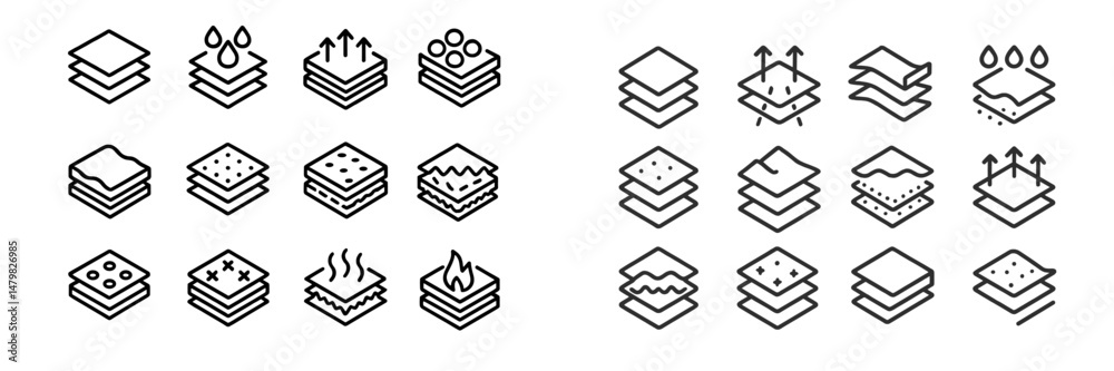 Poster collection of minimalist web icons depicting various layers and textures for design and user interfa