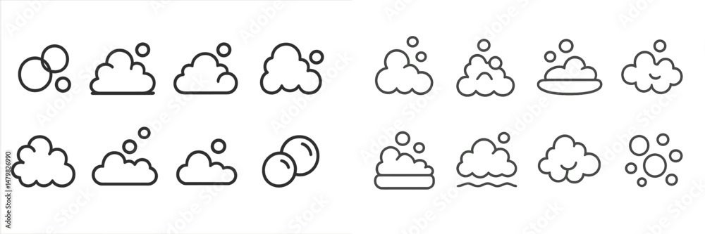 Poster collection of simple web icons depicting various cloud and bubble shapes suitable for digital design