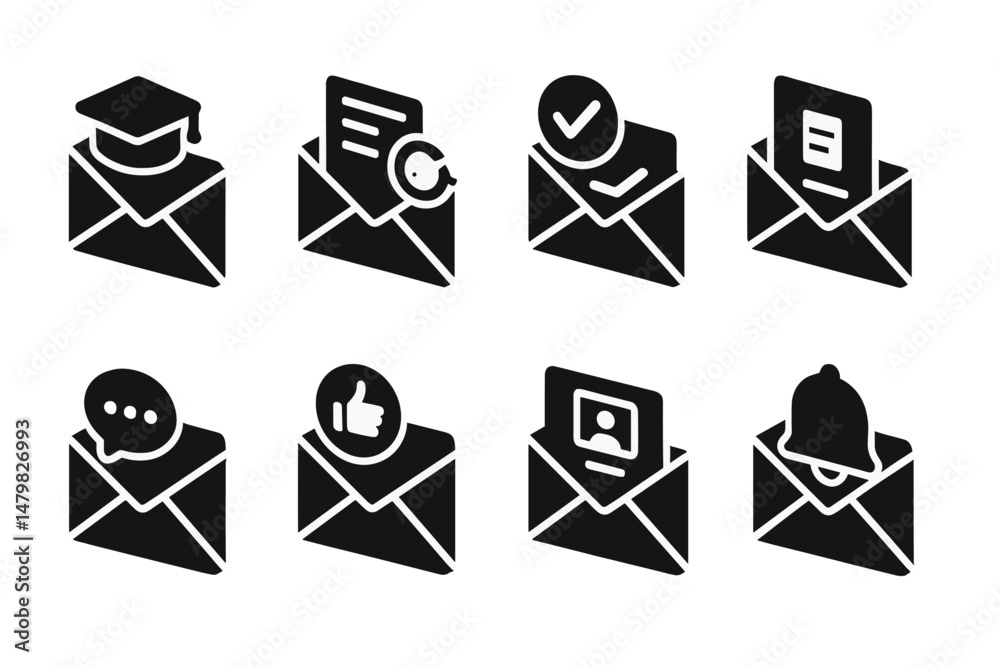 Leinwandbilder collection of black web icons representing various communication and notification concepts related t