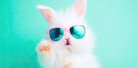 Cute white bunny wearing pink sunglasses (1)