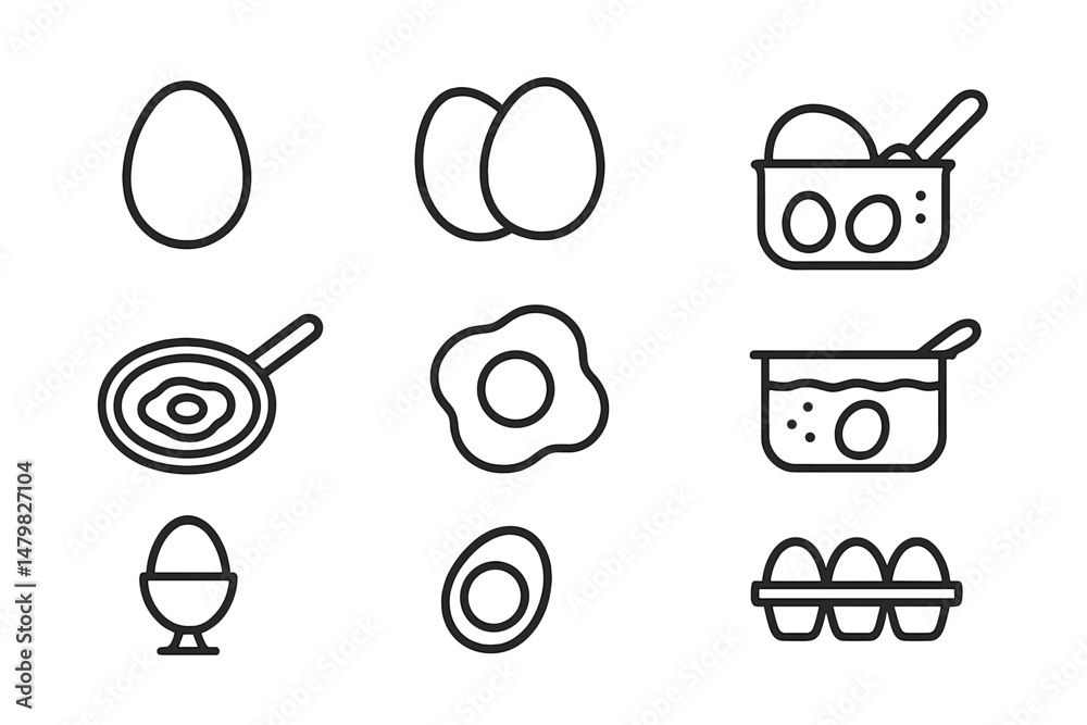 Aufkleber Set of simple web icons representing various egg-related concepts and cooking methods used for digital design