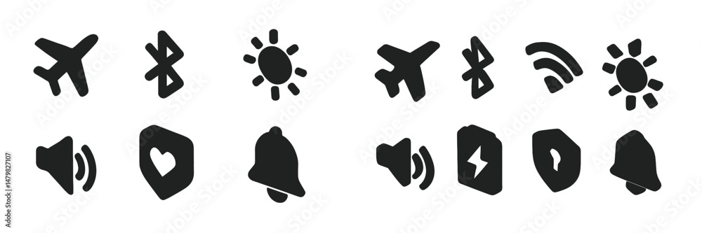Poster collection of web icons representing connectivity and notifications in various formats and styles