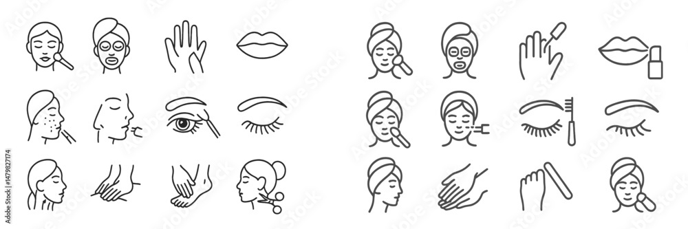 Poster collection of web icons featuring beauty and cosmetic concepts for digital applications and design p