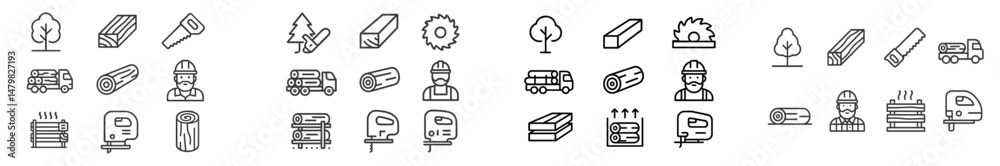 Poster Collection of web icons featuring tools, machinery, and nature elements in a clean design suitable for various applications