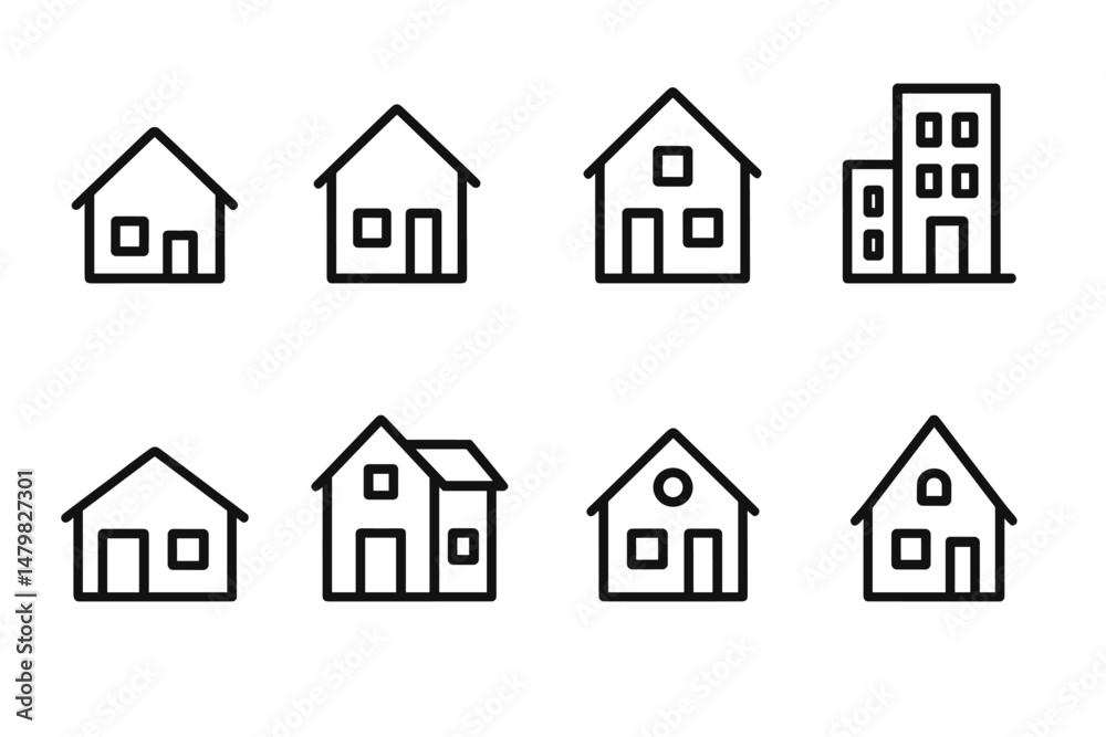 Leinwandbilder collection of simple black and white web icons depicting various house designs and structures for di