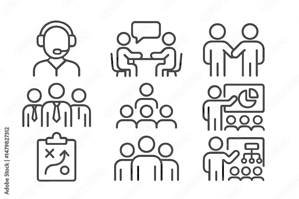 Aufkleber Set of web icons depicting various business and communication activities in a modern design style