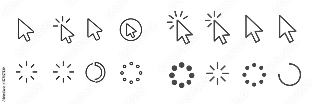Poster Collection of web icons featuring various cursor designs and loading indicators for digital applications