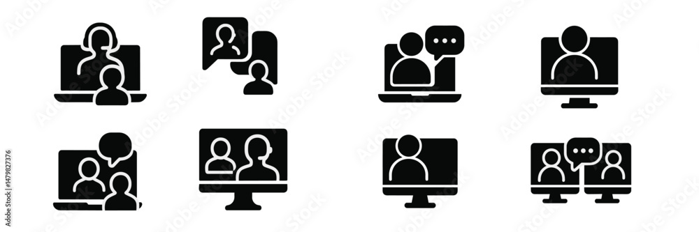 Poster collection of web icons representing virtual communication and online interactions among users