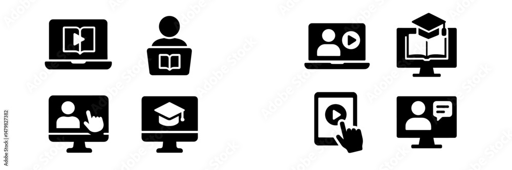 Fototapete web icons representing online learning and interactive education tools for modern digital users