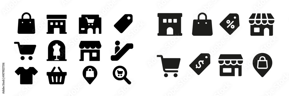 Fototapete Collection of web icons representing shopping, retail activities, and e-commerce elements in a versatile design format