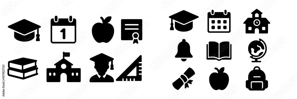 Poster collection of education-related web icons representing school and academic themes for design purpose