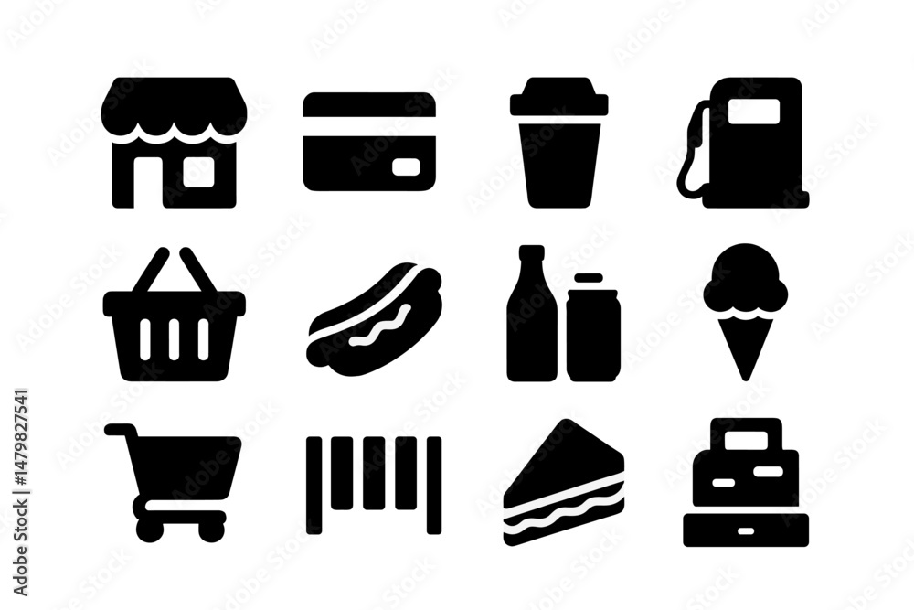 Poster set of web icons representing various everyday items and services for digital use