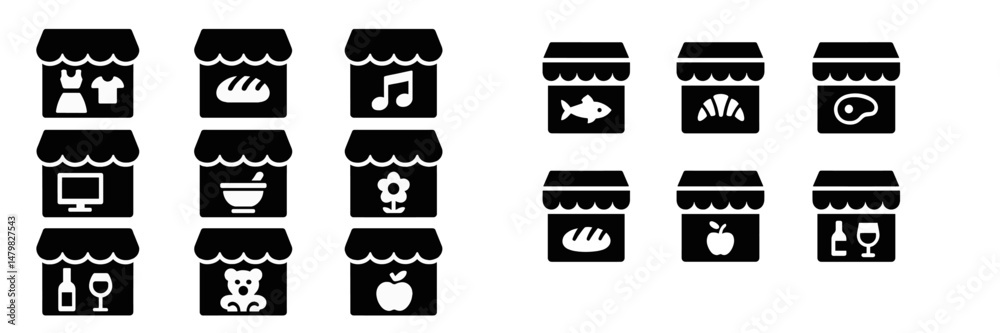 Poster Set of web icons representing various categories for online shopping platforms, showcasing diverse products and services