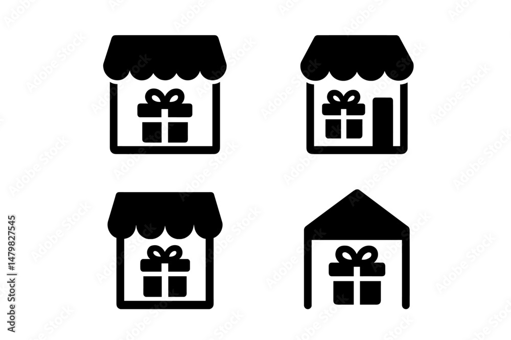 Aufkleber Collection of four web icons representing storefronts with gift boxes for e-commerce design use