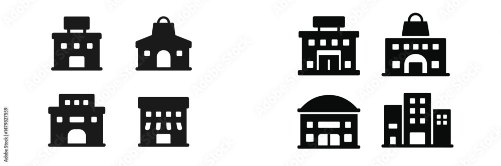 Leinwandbilder collection of black web icons representing various building structures for online use