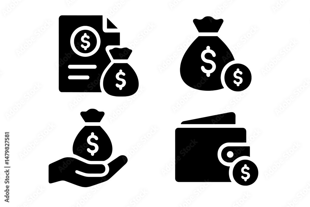 Poster Collection of web icons representing finance, budgeting, and transactions in a modern digital format