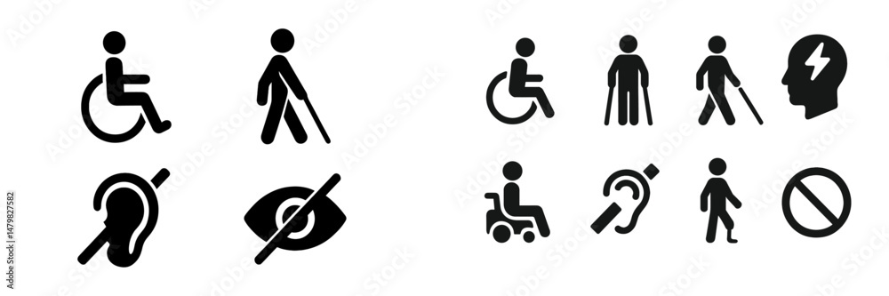 Poster collection of web icons representing accessibility features for inclusivity and support in digital e
