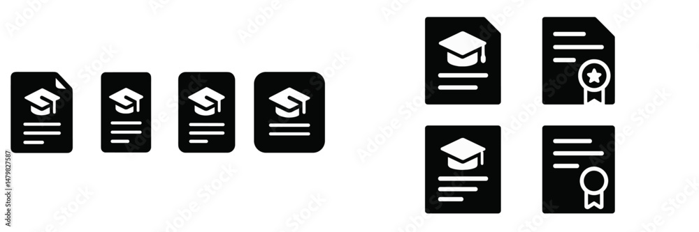 Poster Collection of educational web icons representing graduation caps and certificates for digital design use