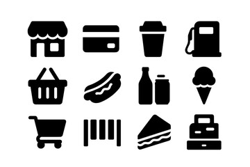 Set of web icons representing various everyday items and services for digital use