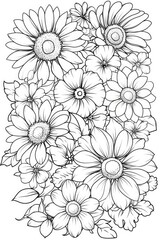 Intricate black and white floral design illustration.