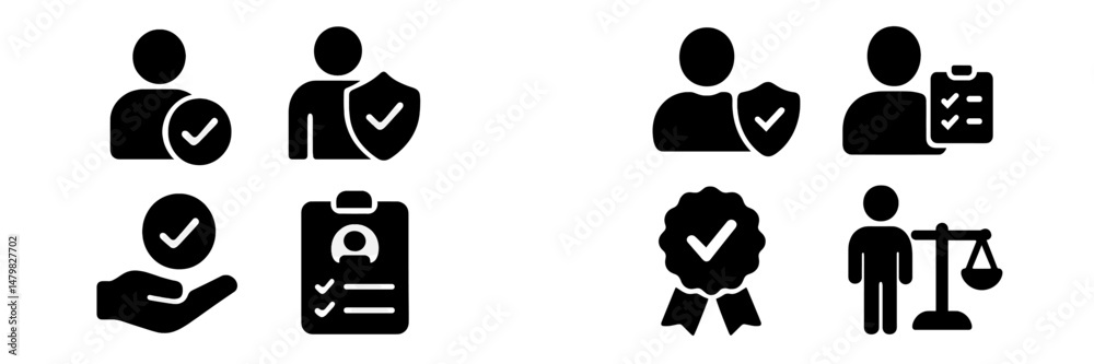 Poster Set of web icons illustrating verification, protection, and user approval for digital applications and platforms