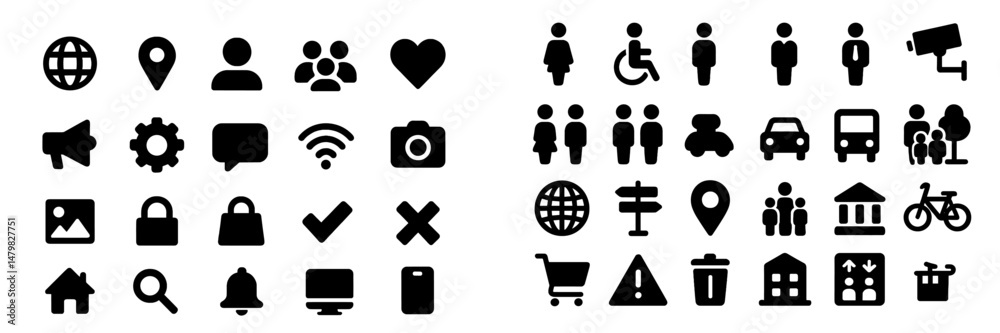 Leinwandbilder Web icons collection depicting various symbols for navigation, communication, and social interaction in a minimalist style