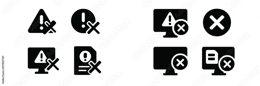 Poster collection of web icons representing warnings, errors, and notifications designed for user interface