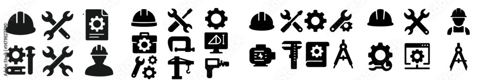 Poster Collection of web icons representing tools, construction, and engineering in a minimalist design suitable for websites and applications