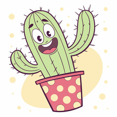 Cactus In Pot Happy Cactus in a Polka Dot Flowerpot Cute and Quirky Plant Vector Illustration