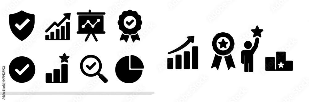 Poster collection of web icons representing various concepts including success, analytics, and achievements